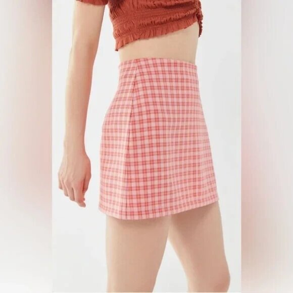 Urban Outfitters Skirt Pink Plaid Mini High Waist Y2K Preppy - Picture 2 of 13